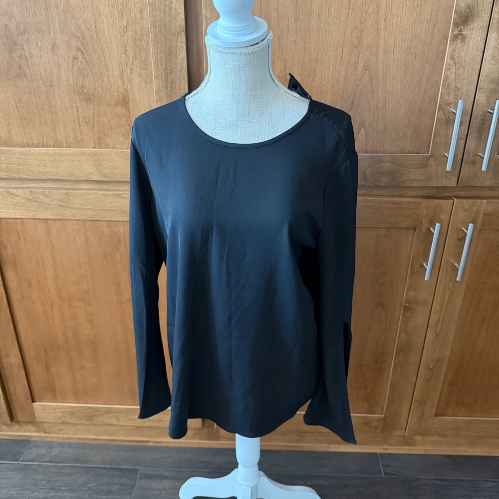Premise || black crepe bell sleeve blouse